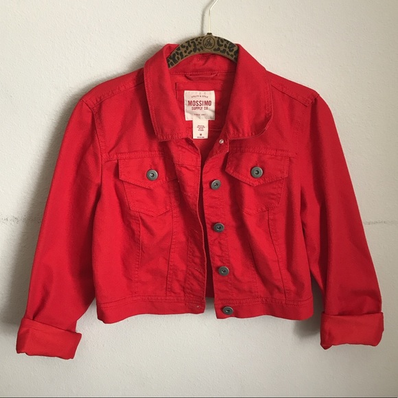 cropped denim jacket red